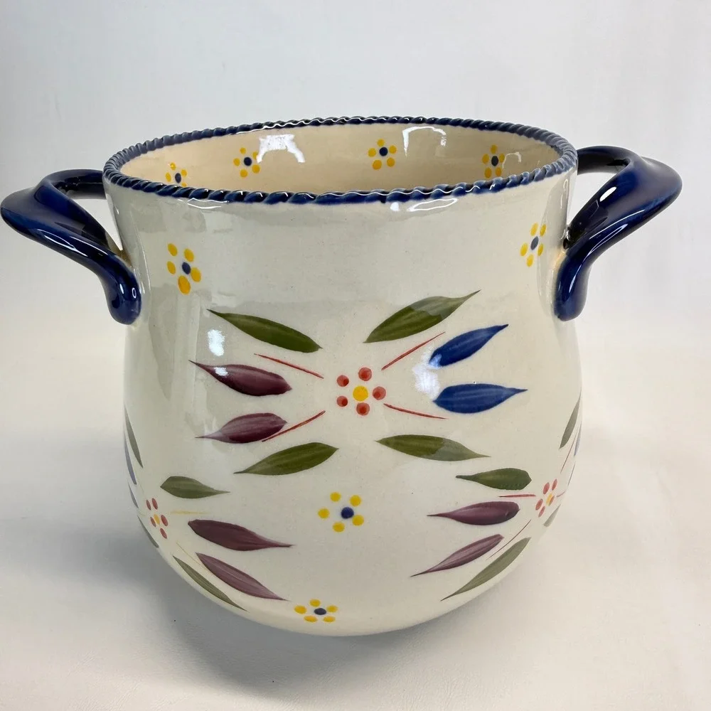 Temp-tations Old World Utensil Crock Floral Ceramic Blue PPP-LD-304525